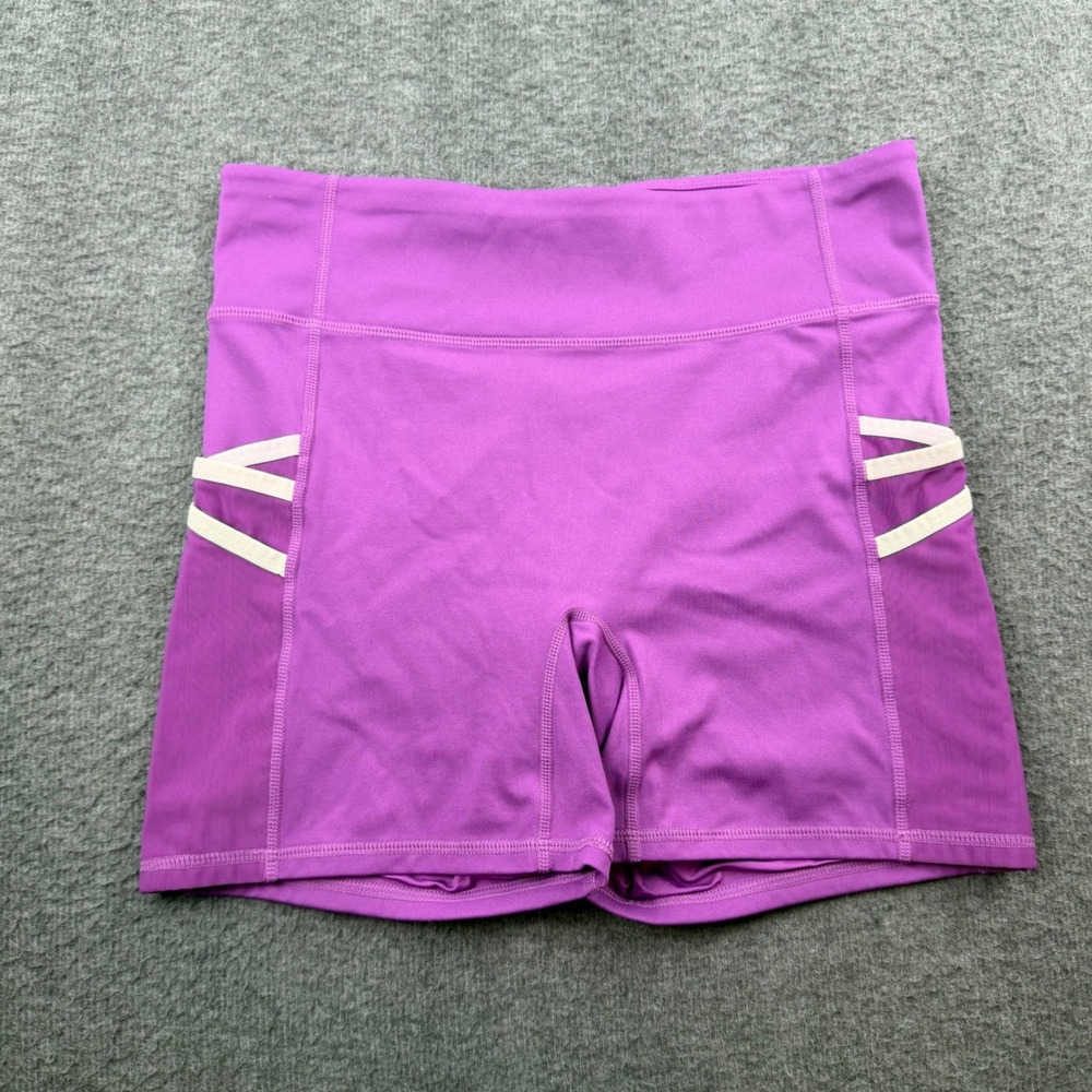 Fabletics Motion365 Bike Shorts Women's‎ Size Medium Purple Mesh Pocket Strappy
